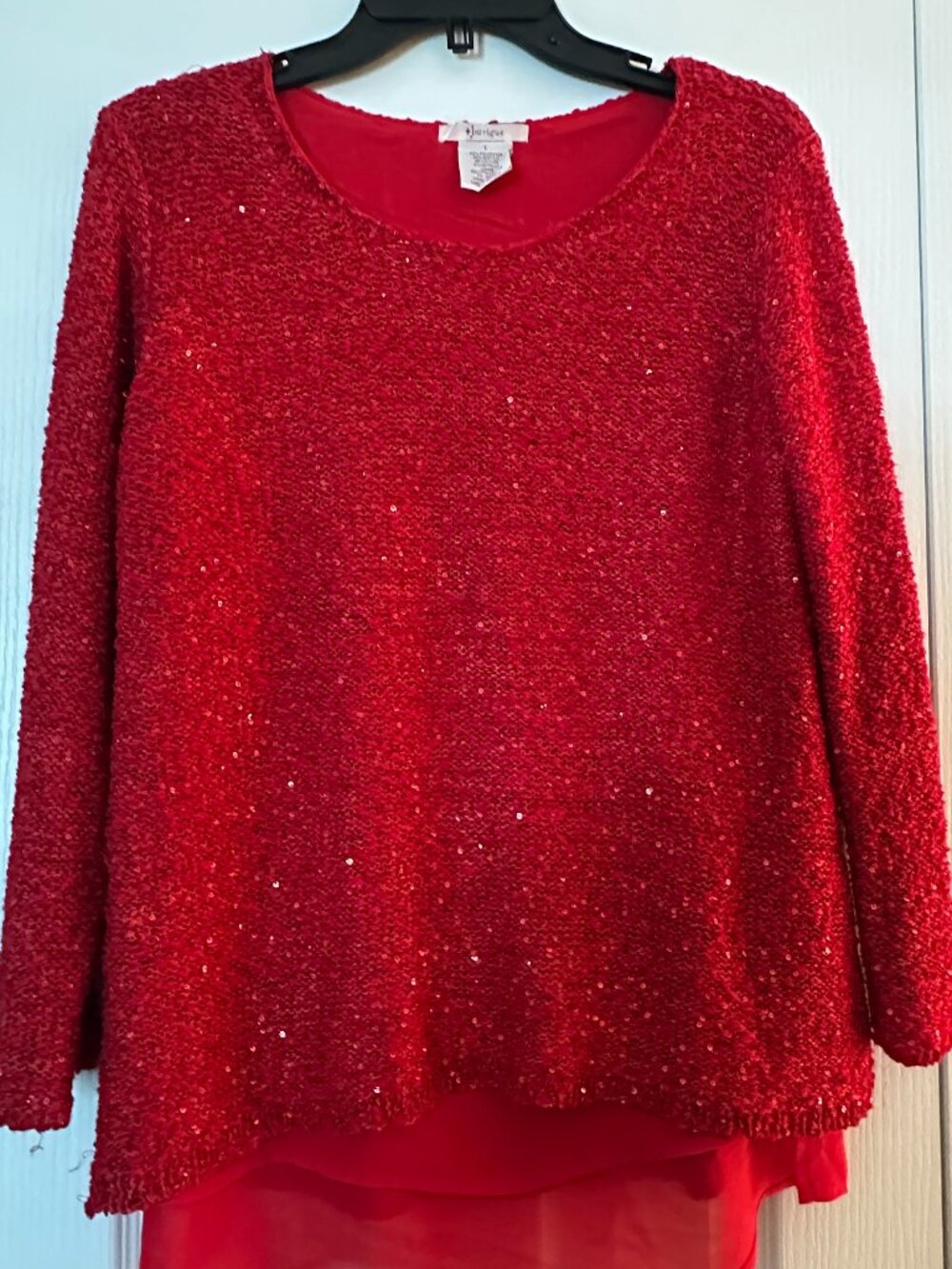 Title: Intrigue Red Sequin Layered Sweater Top Women’s Large